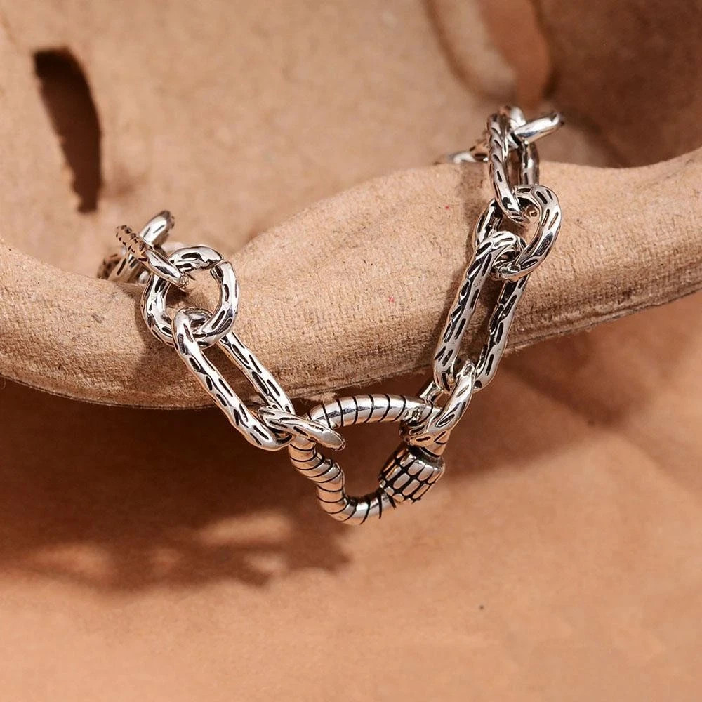 925 Sterling Silver Heart Pendant Bracelet Vintage Retro Chain Women Men Gift