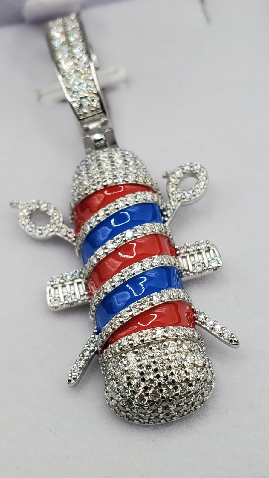 VVS1 Moissanite 925 Sterling Silver Barber Pendant Enamel Medium Men GRA, NEW