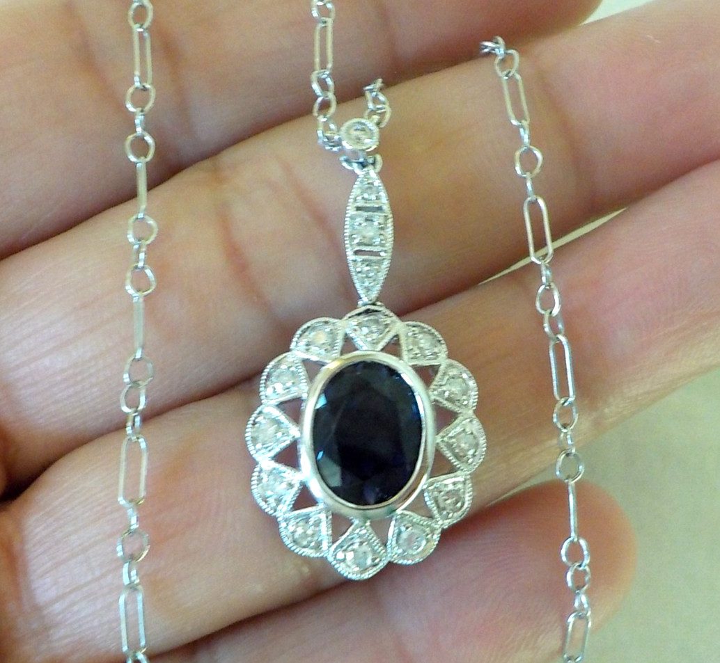 Dazzling 14K White Gold Iolite Diamond Necklace – 4.63 gms, 18 in, 1.60 ctw