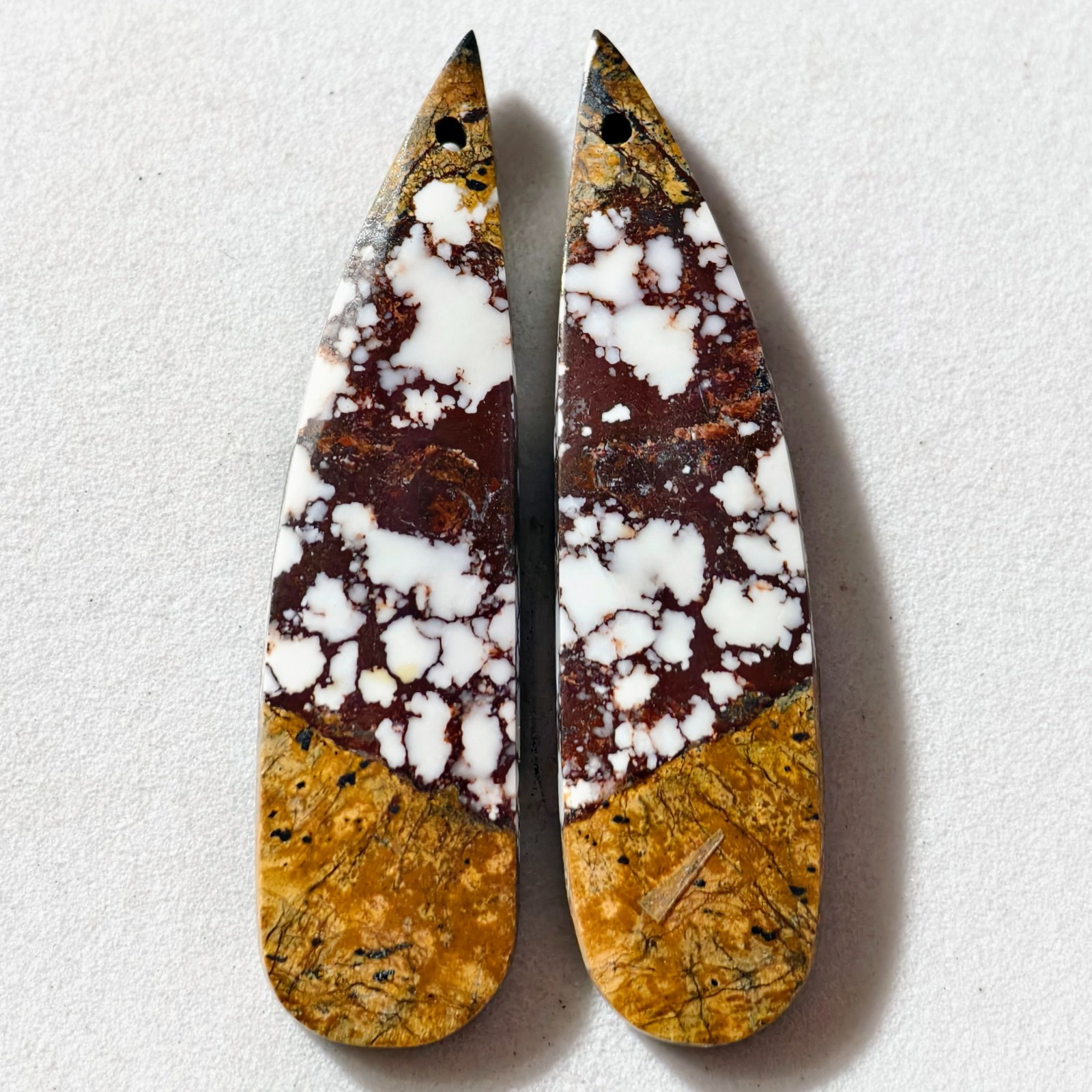 36 Cts Natural Magnesite Jasper Drilled Pair Cabochon Gemstone 41.9 X 10.6 MM