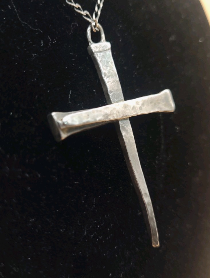 Sterling 925 Brutalist John-John Forged Nails Cross Necklace AGI 925 18″ Chain