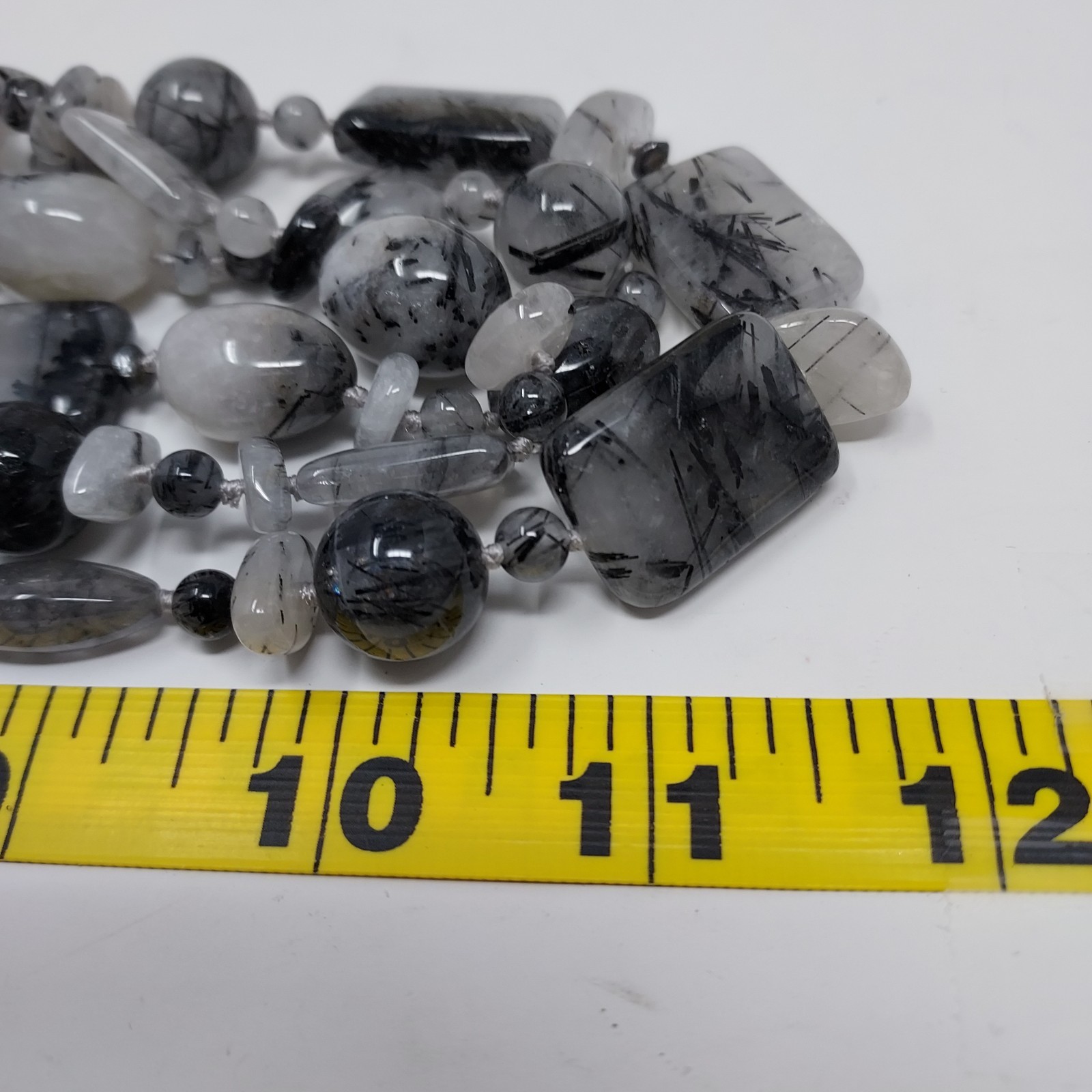 Tourmalinated Quartz Gemstone Three Strand Necklace Hand Knotted 22″ to 24″