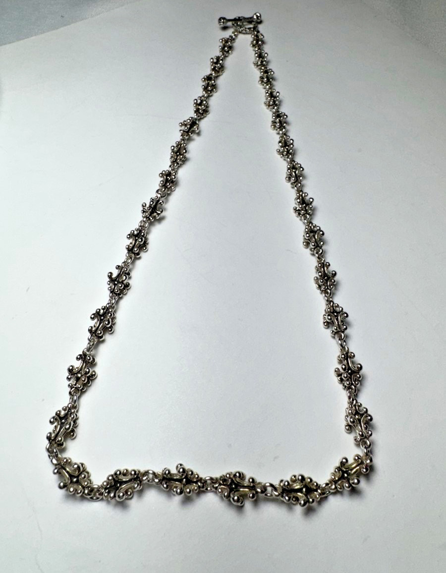 Sterling Silver 925 Indonesia Filigree Scroll Link Necklace