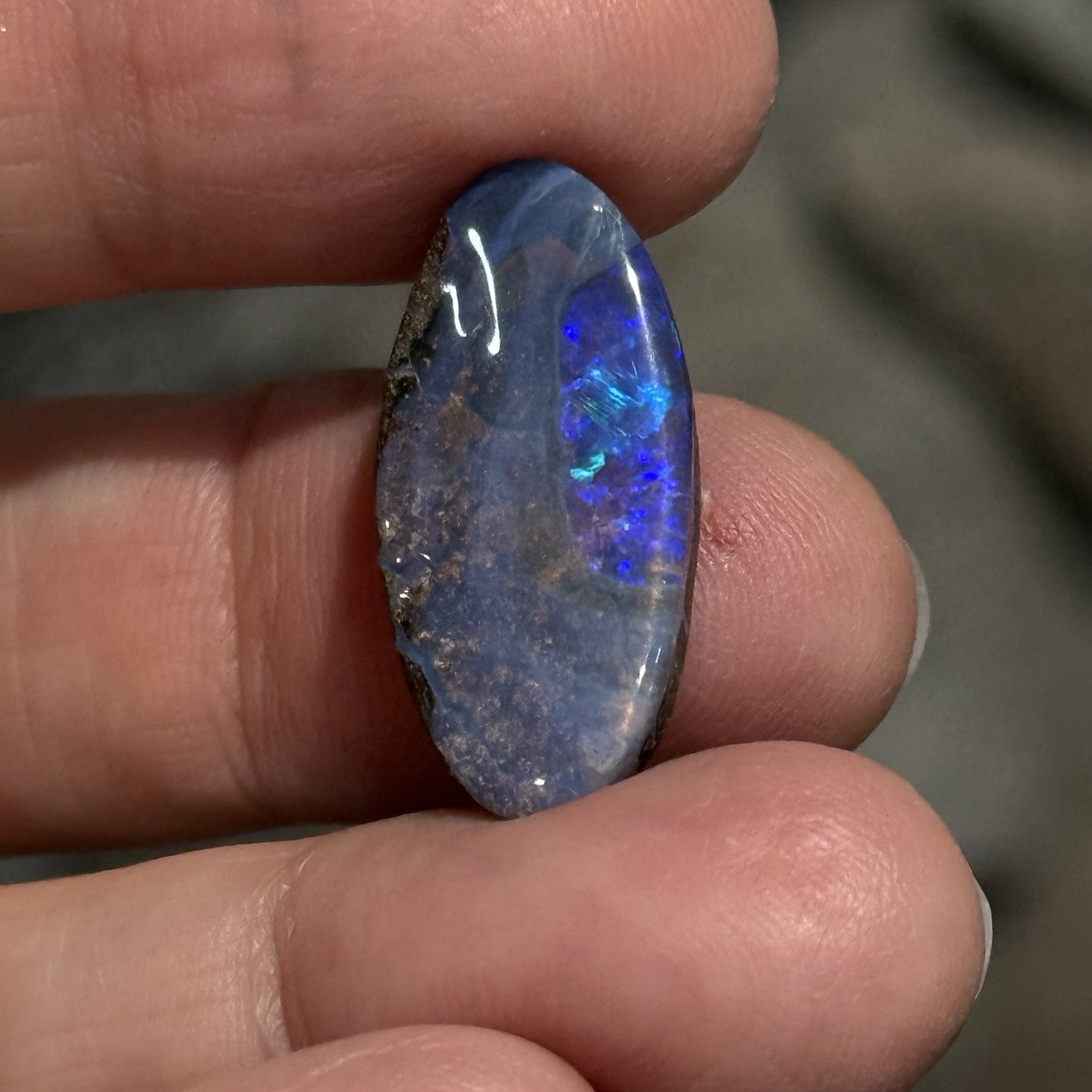 13.25ct 24x12x5mm Unique Blue Australian Boulder Opal Oval Cabochon Ring Gem