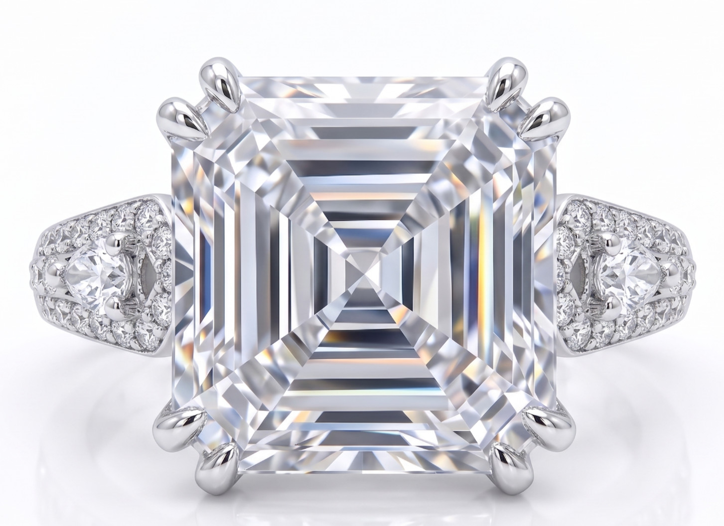 RARE 8.60 Ct Certified Asscher Cut White Natural Diamond Ring White Gold Finish