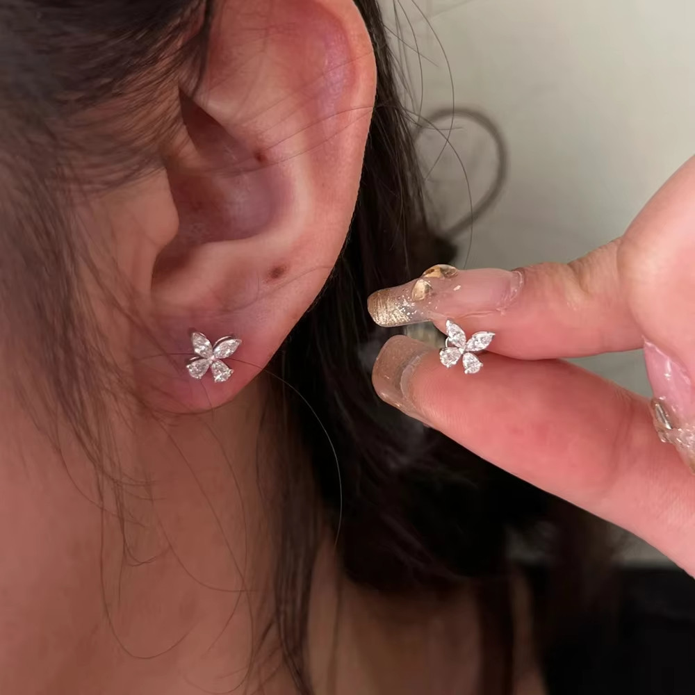 Butterfly Moissanite Stud Earrings 925 Sterling Silver Pear Marquise GRA Gift