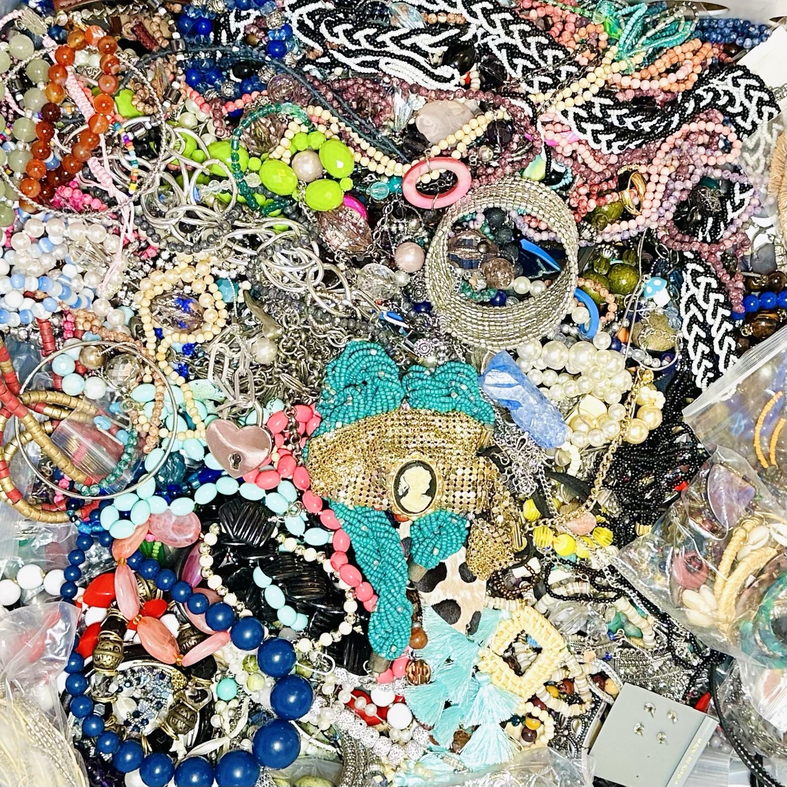 3+ Lbs Wear Vtg Now Mixed Media Mystery Jewelry Lot Grab Bag Surprise Necklaces