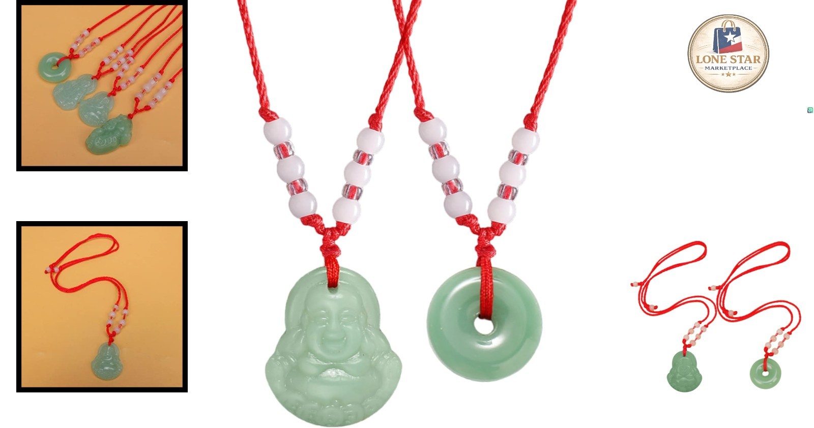 Luck-Infused Green Jade Buddha Amulet Necklace with Durable Red String – 16-26in