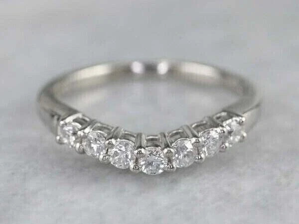 Real Moissanite 3.50Ct Round Cut Curved Wedding Band Ring 14K White Gold Plated