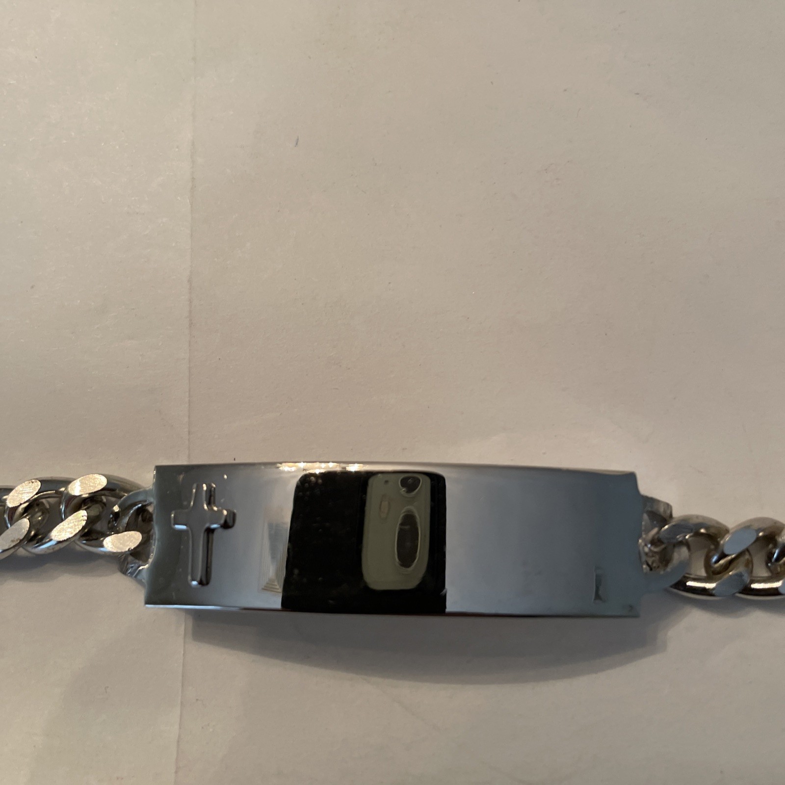 VTG Nickle Silver ID Link Bracelet With Cross Engravable 8”