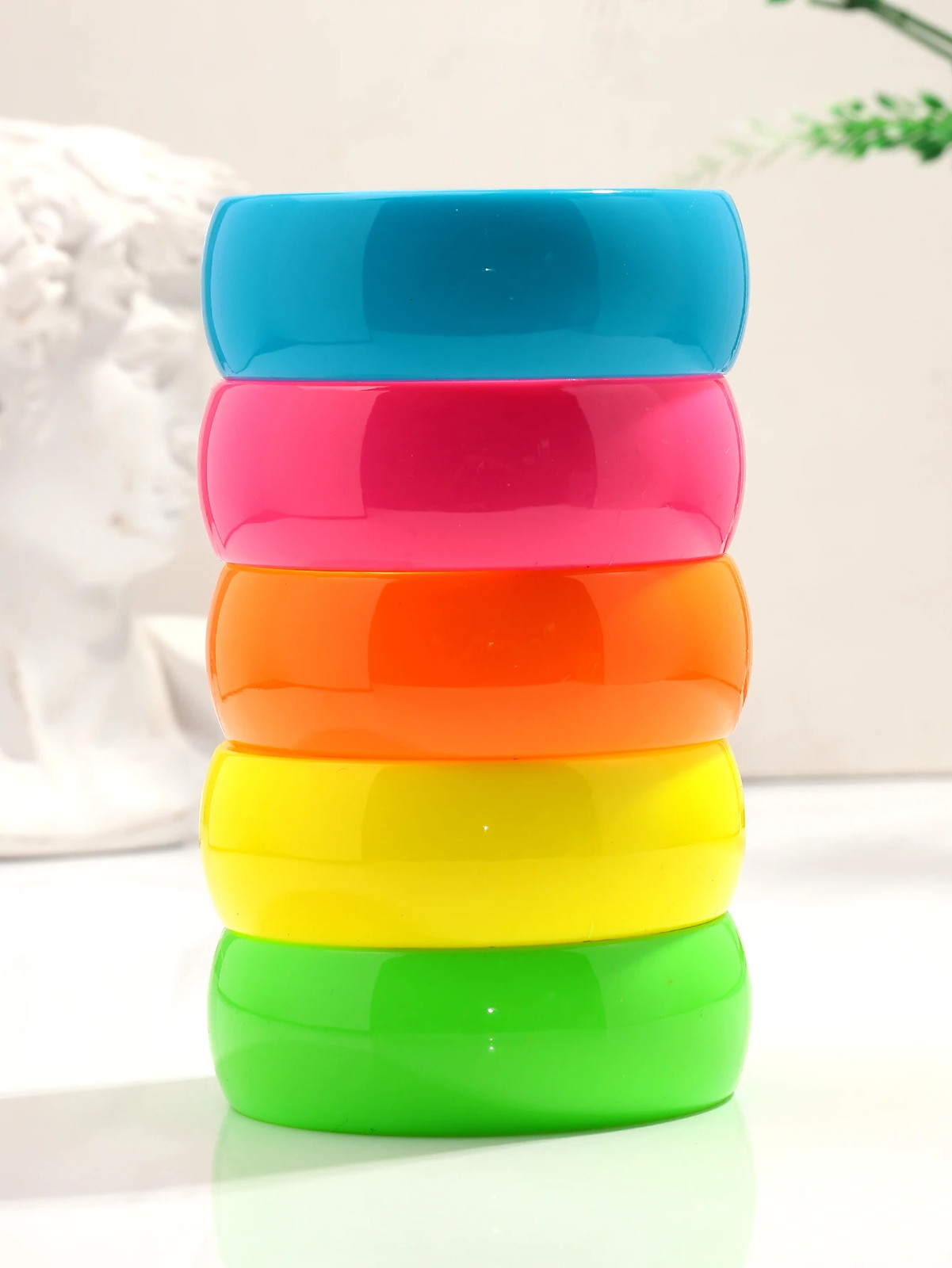 Acrylic Resin Chunky Bangle Women Fluorescent Color Round Wide Strand Jewelry