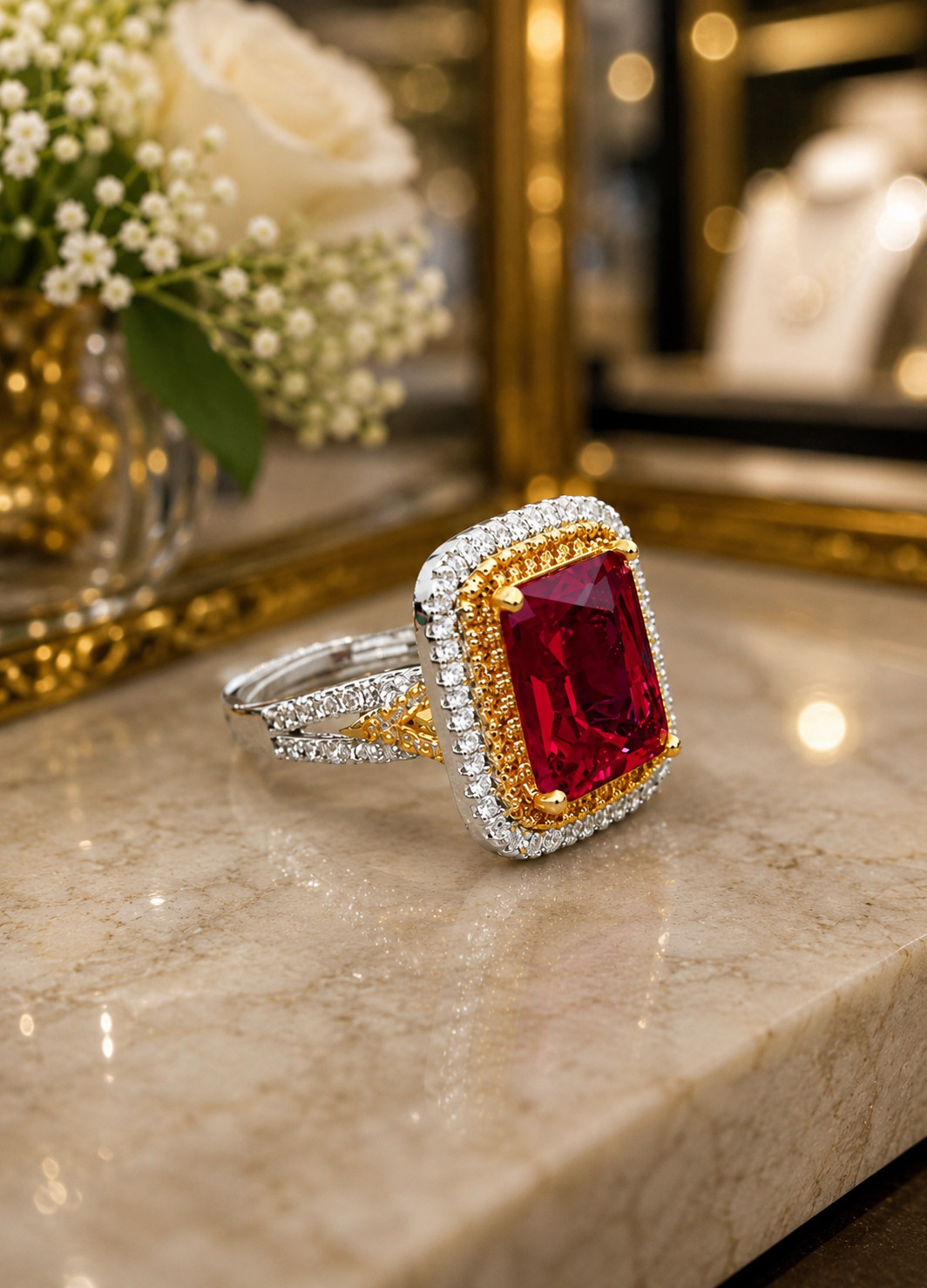 6.20 Ct Emerald Natural Ruby & Diamond Wedding Gift Ring 14k White Gold 8
