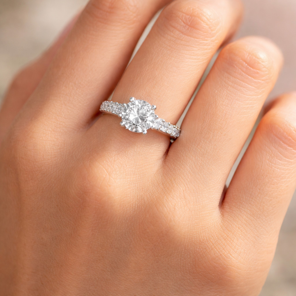 1.75 Ct Round Moissanite Stone Engagement Ring in Sterling Silver & Solid Gold