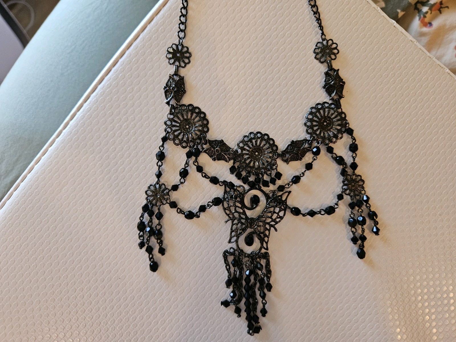 Black Beaded Chock Necklace Vintage Moulin Burlesque Masquerade Prom Goth