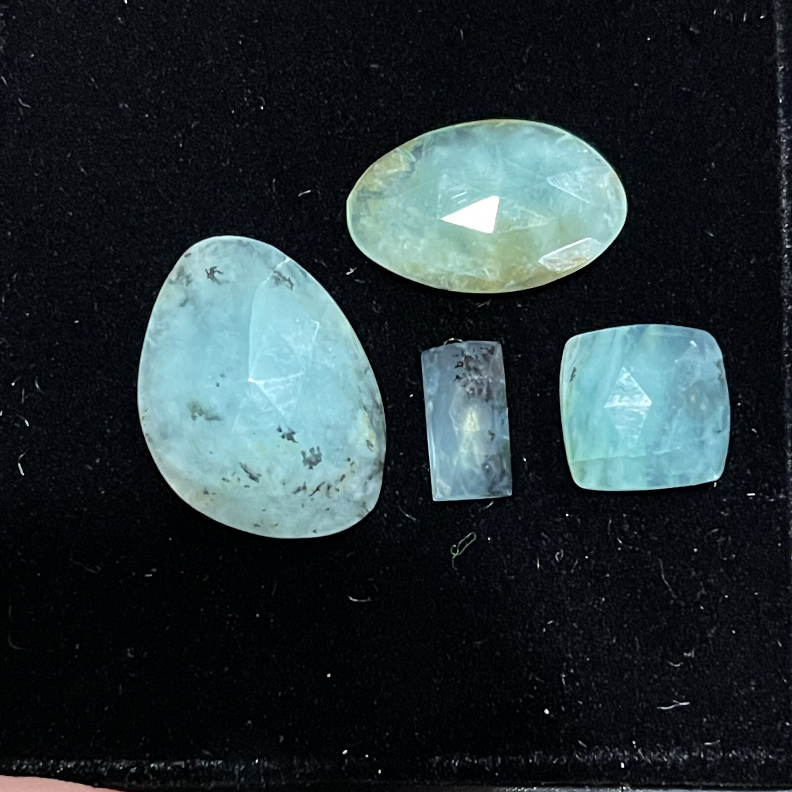 15.4ct 10-30mm 4pcs Lot Blue Peruvian Opal Cabochon Rose Cut Faceted Gems