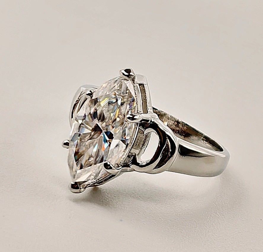 Rare 2.75 Ct Marquise Cut Certified Treated White Diamond Ring In 925 Silver