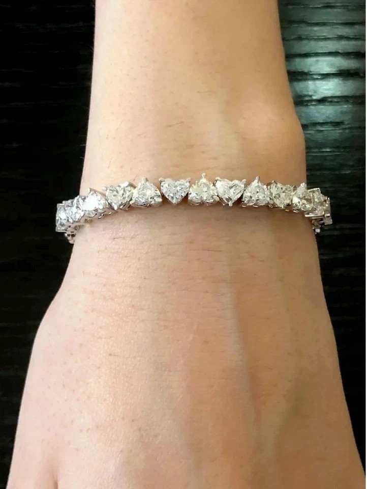 25 Ct Heart Cut Created Diamond Women Tennis Bracelet 14K White Gold Plated 7.5″