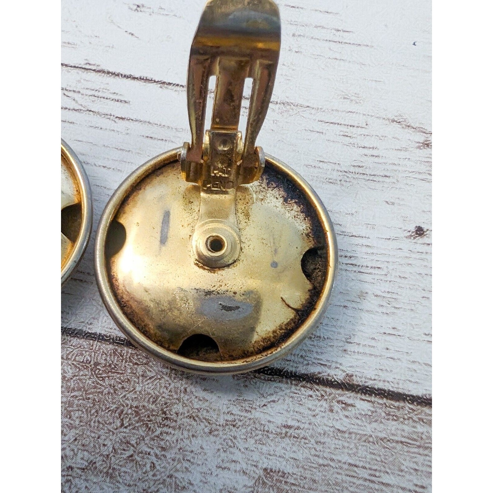 Vintage Clip On Earrings – Just Under 1 & 1/8″ Gold Tone – Marks & Loose Clips