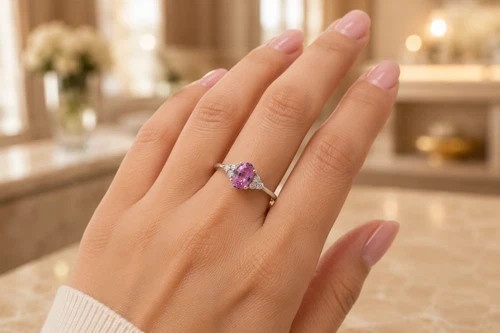 5.30 Ct Natural Pink Sapphire &Diamond Engagement Ring 14k Solid White Gold 6 7
