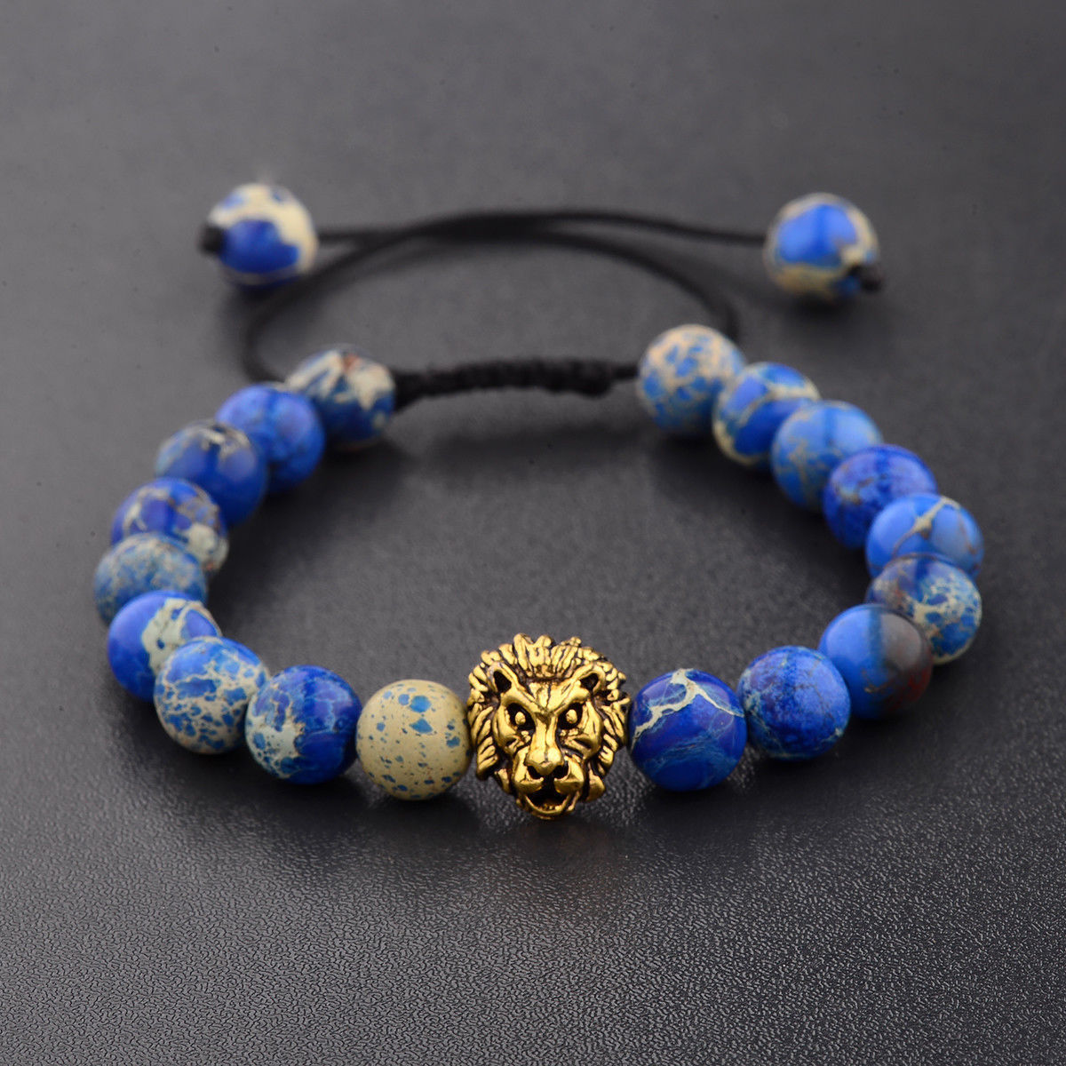 Fashion Men’s Women’s Lion Beads Regalite Lava Macrame Weaving Handmade Bracelet