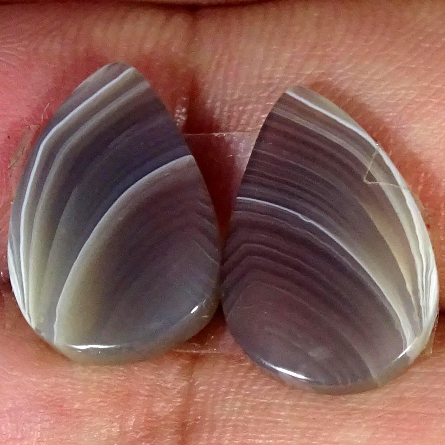 11.00Cts AA+ Natural Botswana Pair Agate Fancy Cabochon Gemstone 11X17X3MM