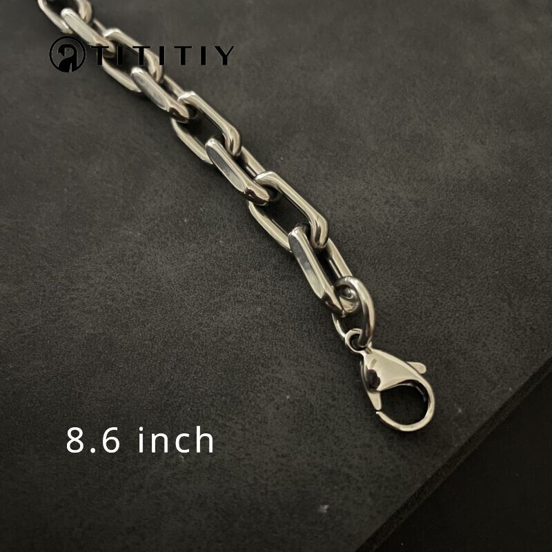 New 8mm Pure Titanium Chain Bracelet Men Women Flat O-Chain Anti Allergy 8.6inch
