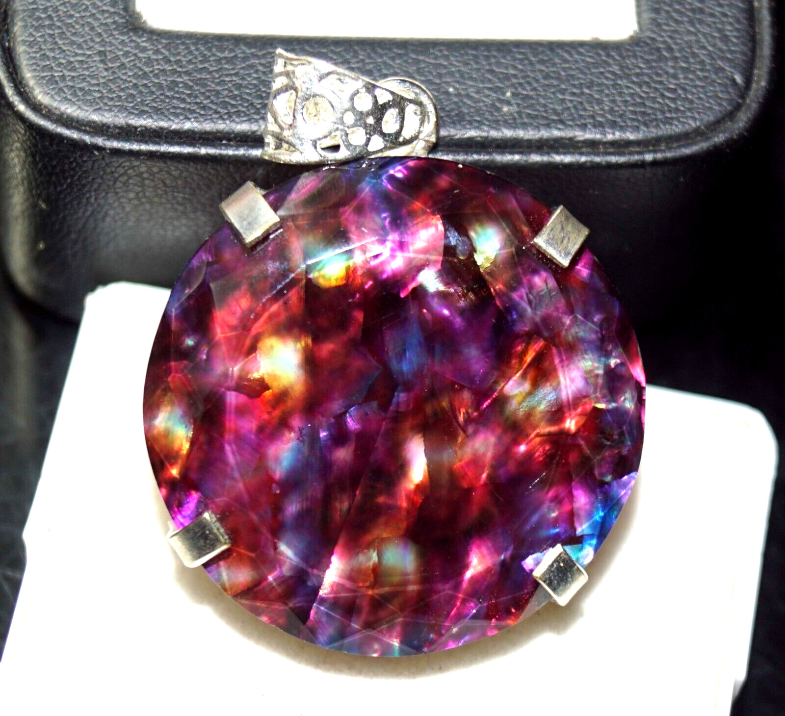 Certified 80.85 Ct Natural Ammolite 925 Silver Round Cut Pendant Loose Gemstone