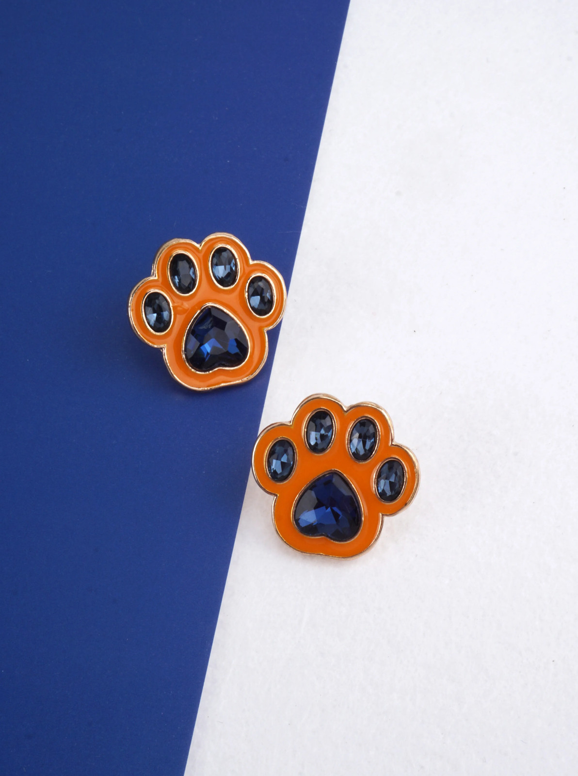 Paw Print Stud Earrings 0.8in, Rhinestone Enamel, Gameday Team Colors