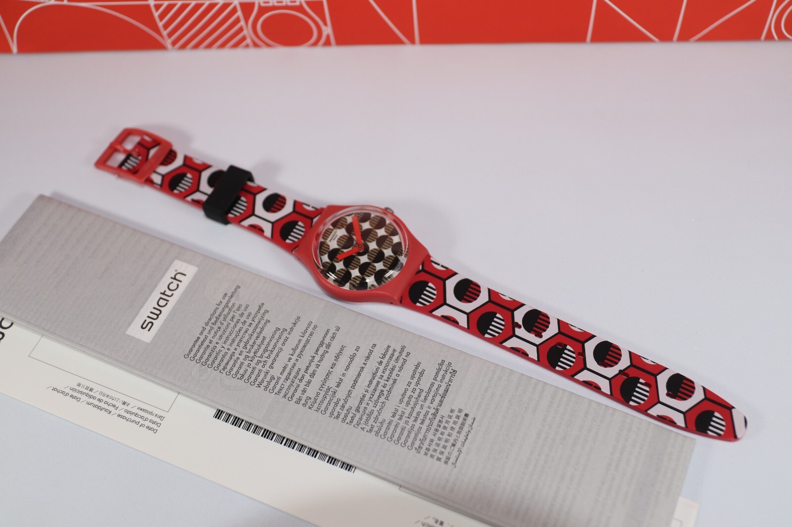 New Swiss Swatch Originals Swaiti Red Multicolor Silicone Watch 34mm GR163 Black