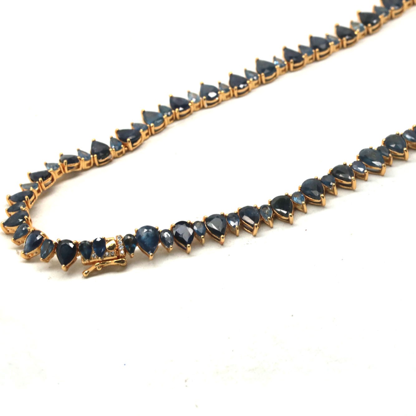 925 Sterling Silver 18K Gold Plated 7 x 9 mm. Blue Sapphire Necklace 17.0 In.