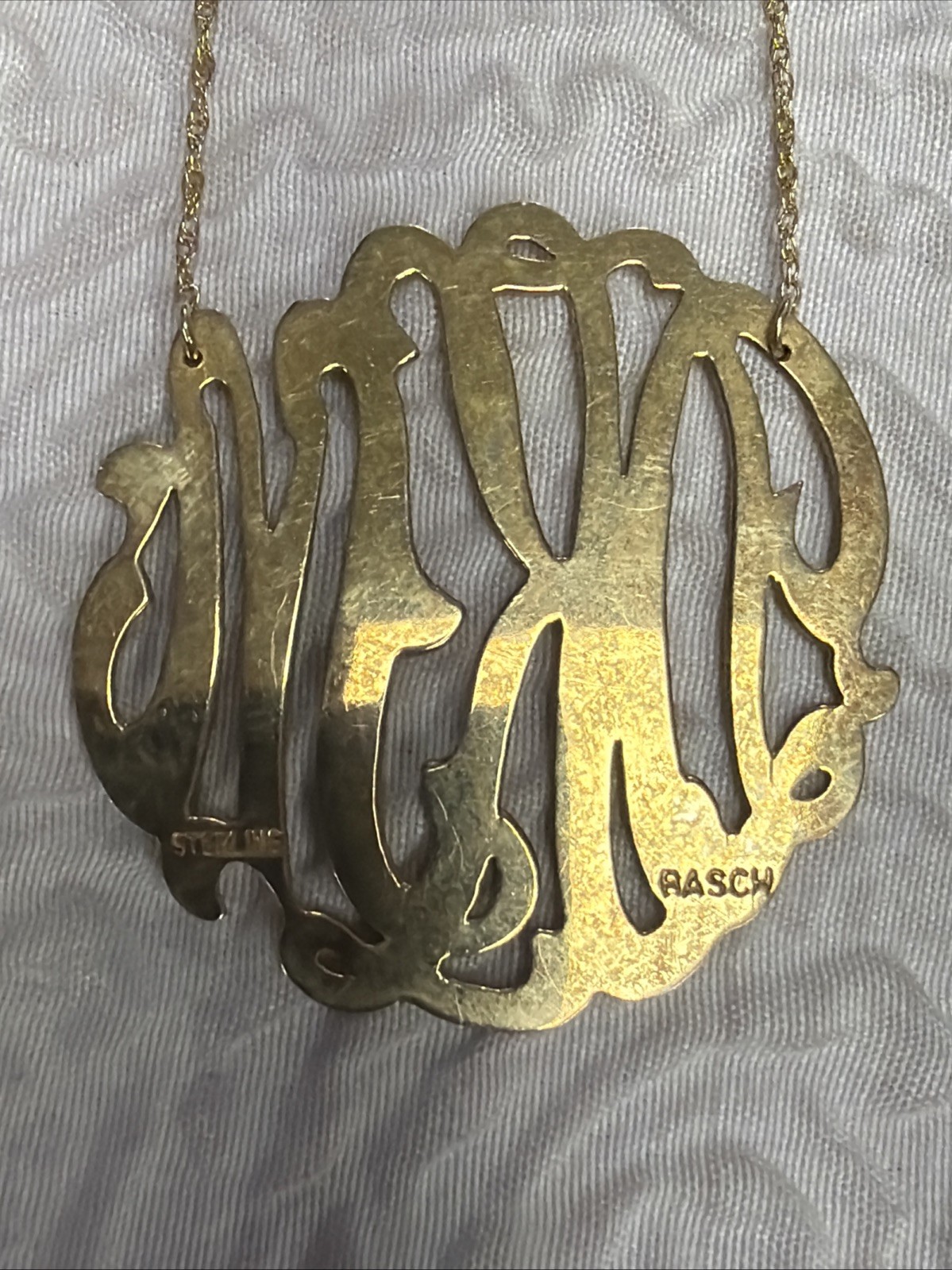 Vintage Jane Basch Sterling Silver Monogram ‘DKM’ Pendant 18” Necklace 11.24 Gr