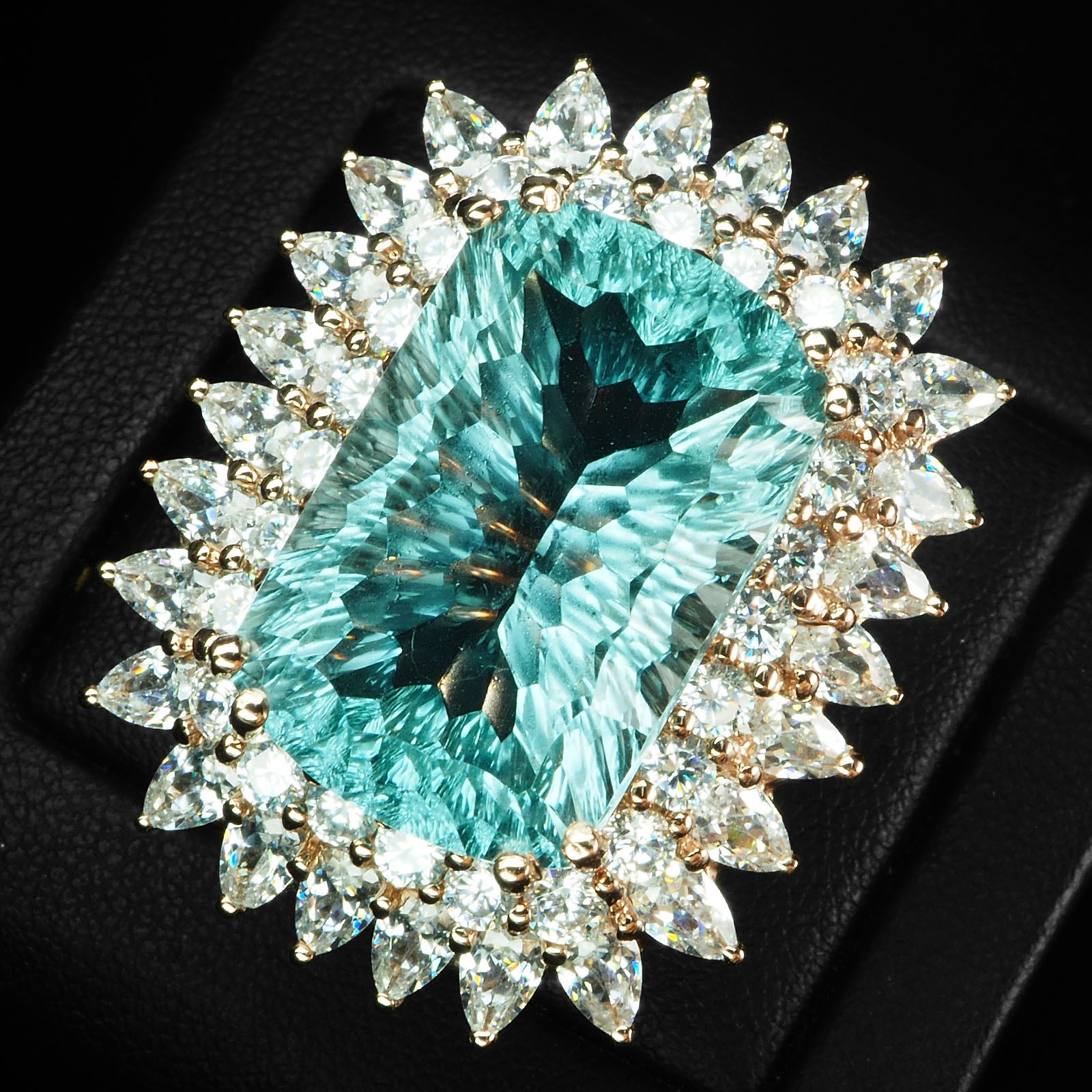 Concave Sky Blue Aquamarine 23.10Ct 925 Sterling Silver Rose Gold Rings Size 7