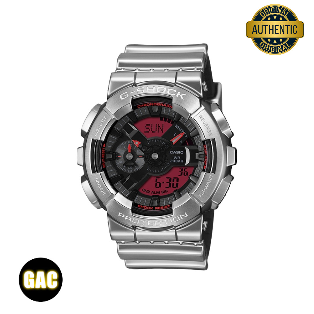 Casio G-Shock GM-110YRA-8AJF Fine Metallic Silver Red Analog Digital Watch