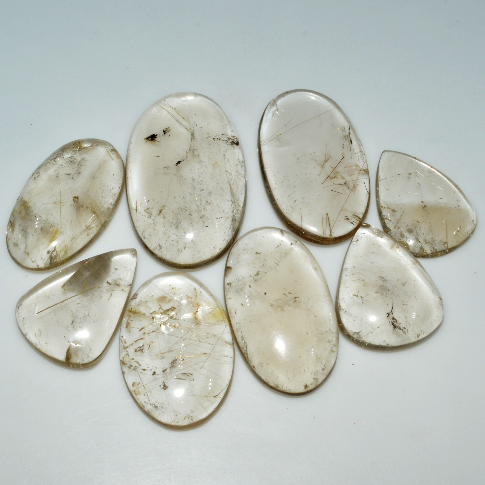 8 Pcs 401 Cts Natural Rutile Quartz Cabochon Loose Gemstone 45×25 29x22mm #3414