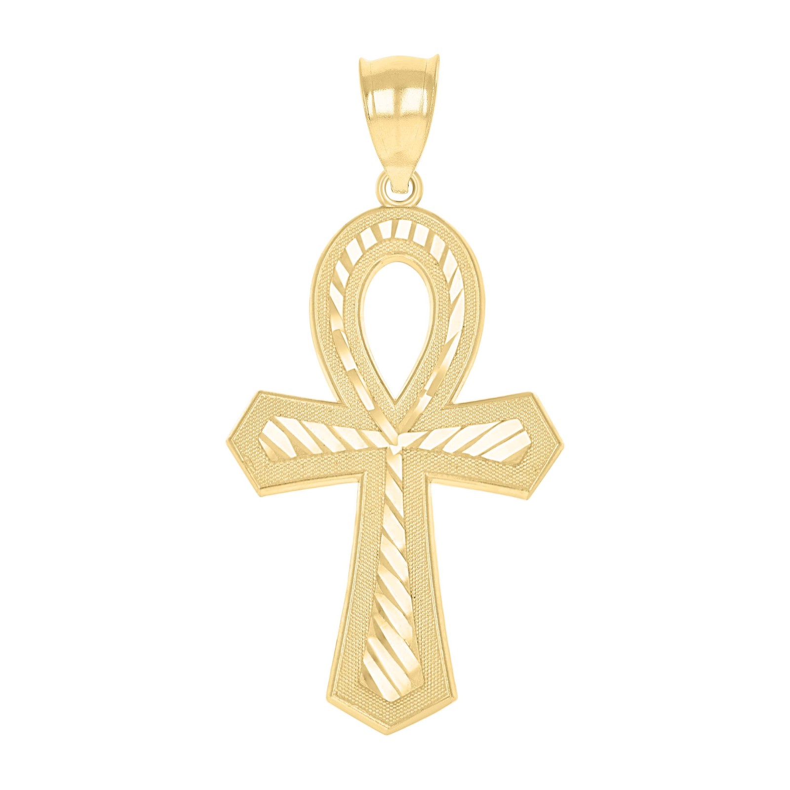10kt Two-Tone Gold Unisex Textured Ankh Cross Religious Charm Pendant