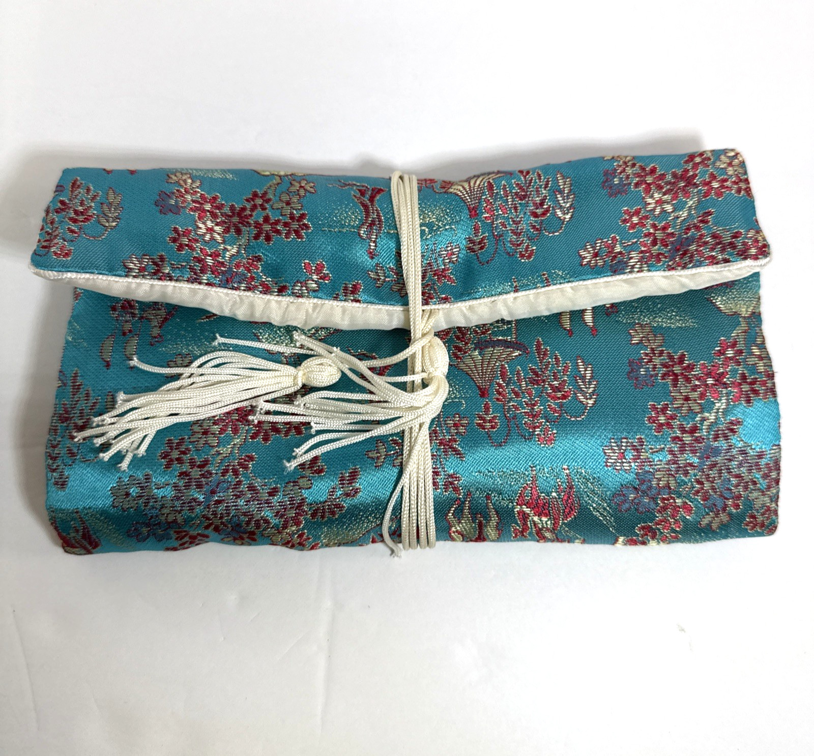 Turquoise Blue Travel Jewelry Organizer Roll Foldable Jewelry Storage Holder