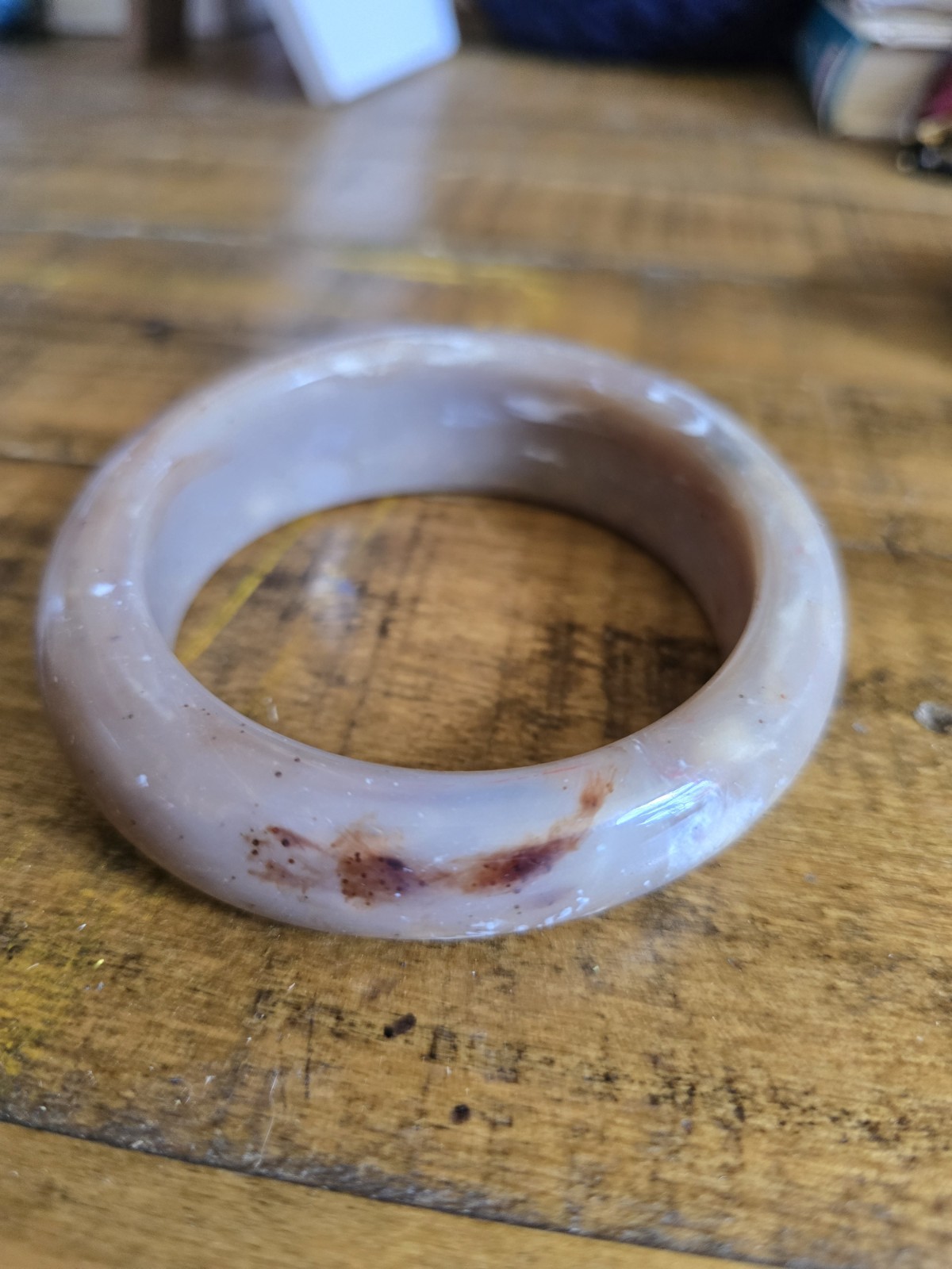 Vintage Chunky Bangle Bracelet Marble Stone Effect Beige Brown White