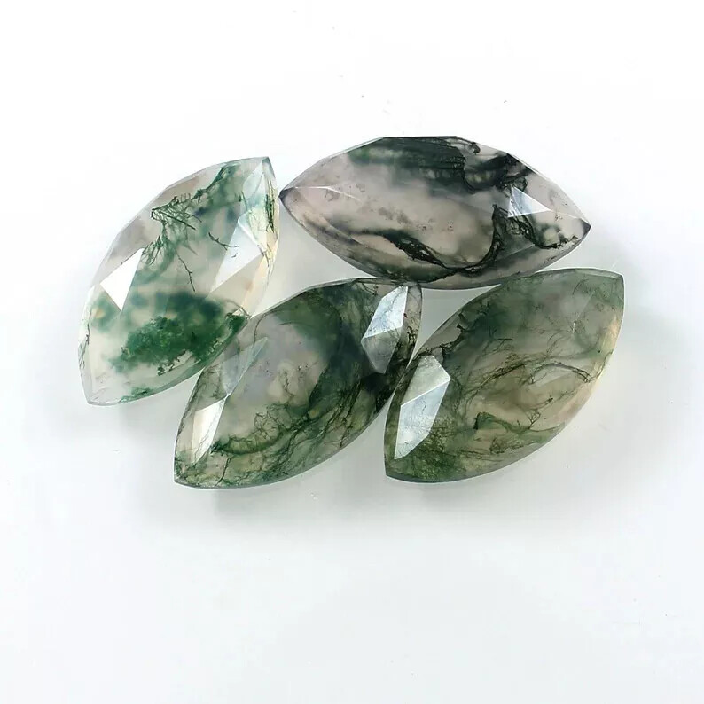 SIZE 2.5X5 MM NATURAL MOSS AGATE FACETED MARQUISE SHAPE LOOSE GEMSTONE