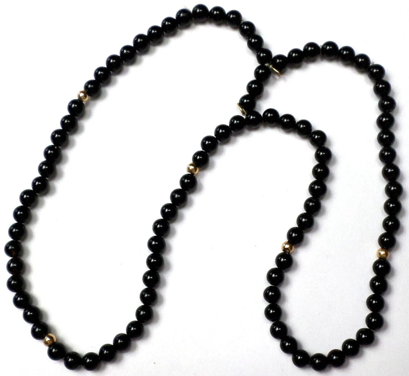 Vintage 16″ – 4.3mm Black Onyx w/6 -14K Gold Beads &Loops to Be Necklace Strand