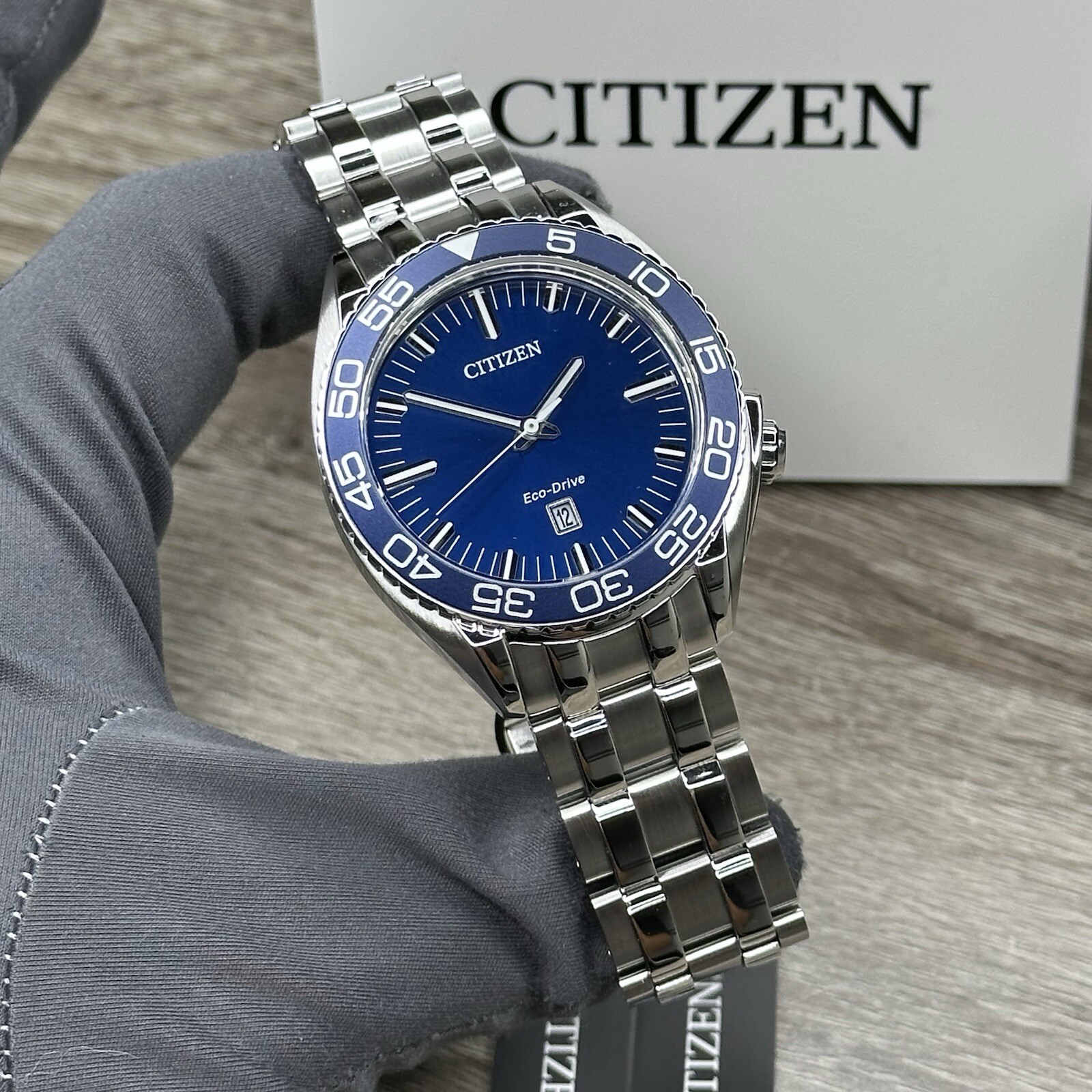 MSRP $525✅Citizen Eco-Drive Carson Silver Steel Blue Date Men’s Watch AW1770-53L