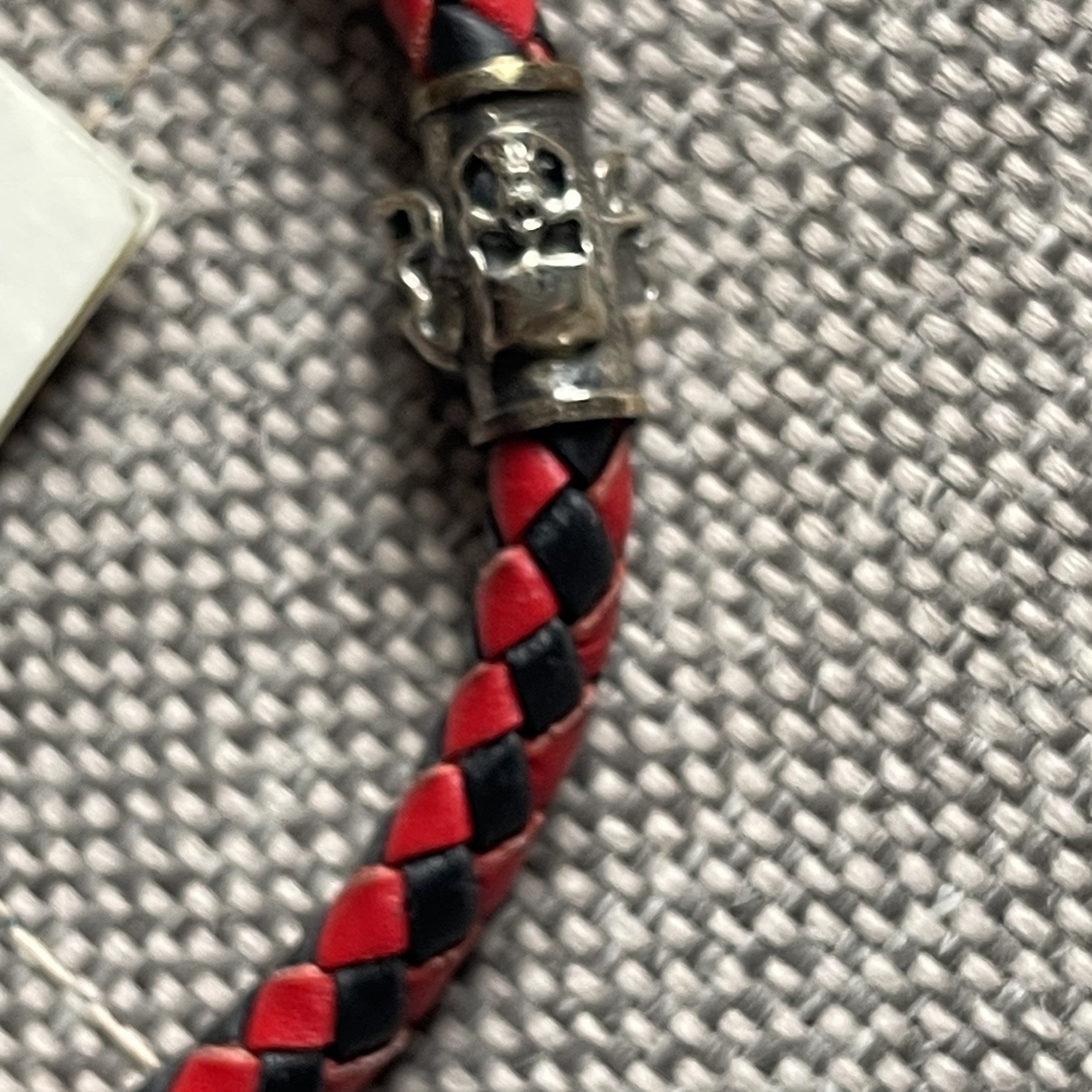 DUDU Bon Ton Italy Leather Bracelet Braided Red Black Skul Men`s Women`s New