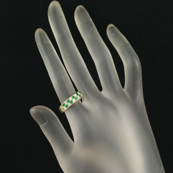 Auth Mikimoto Ring Emerald 0.37ct Diamond 0.36ct US5.75-6 18K 750 Yellow Gold