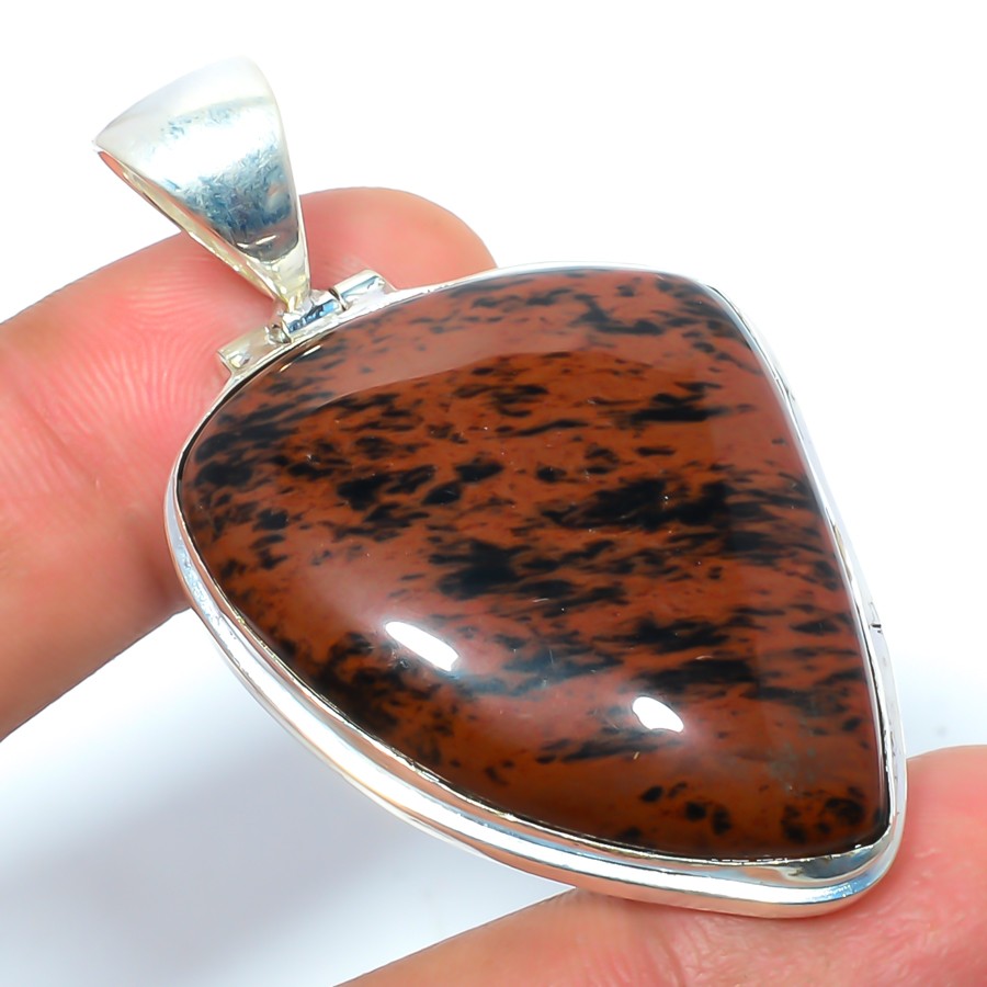 Natural Mahogany Obsidian Gemstone 925 Silver Plated Pendant 2.15″ LBP-359