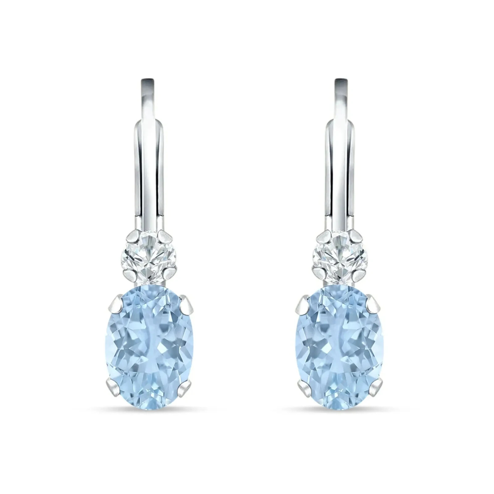 Stunning Genuine Oval Aquamarine Lever Back Earrings in Sterling Silver