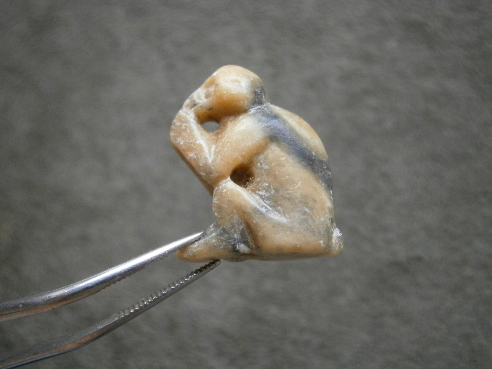 Carved Soapstone Speak No Evil Monkey with Hole Vtg Bracelet Charm Pendant 4.3g