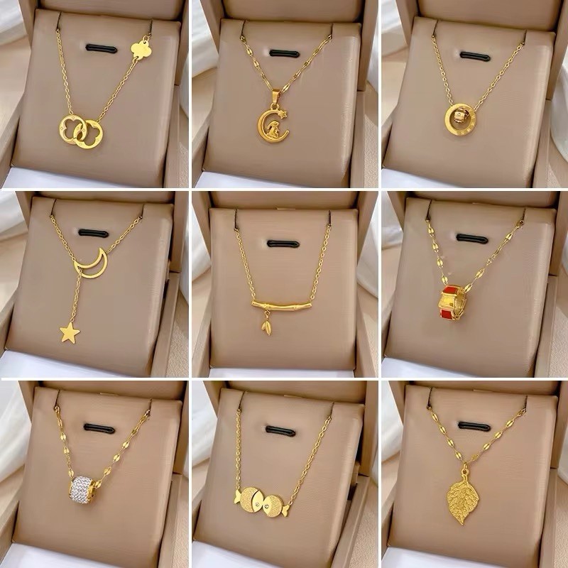 Gold Tone Chain Necklace Square White Heart Charm Pendant, Love & Hearts Theme