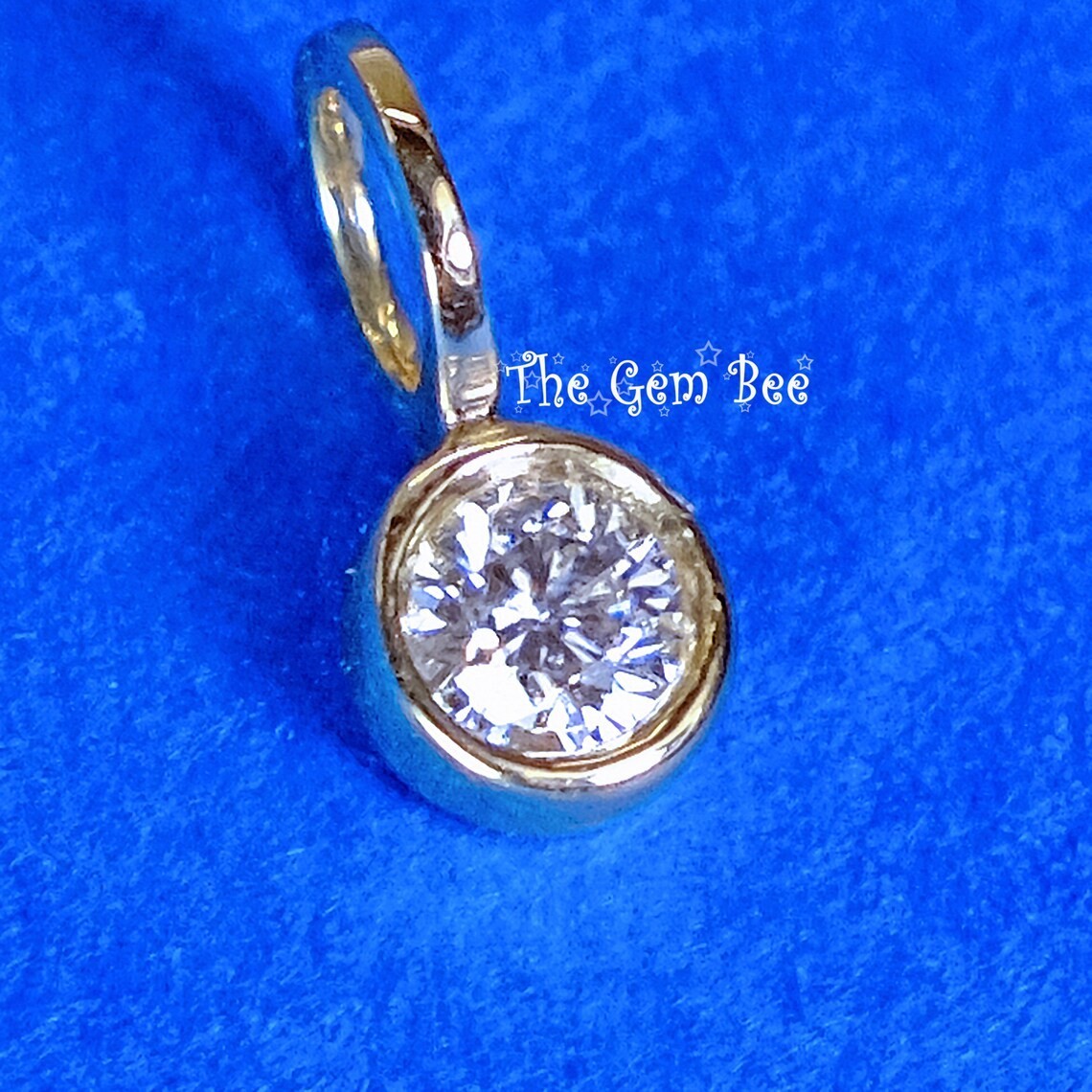 0.09CT 14k Yellow Gold Brilliant Cut Diamond Bezel Charm Pendant with Large Hole