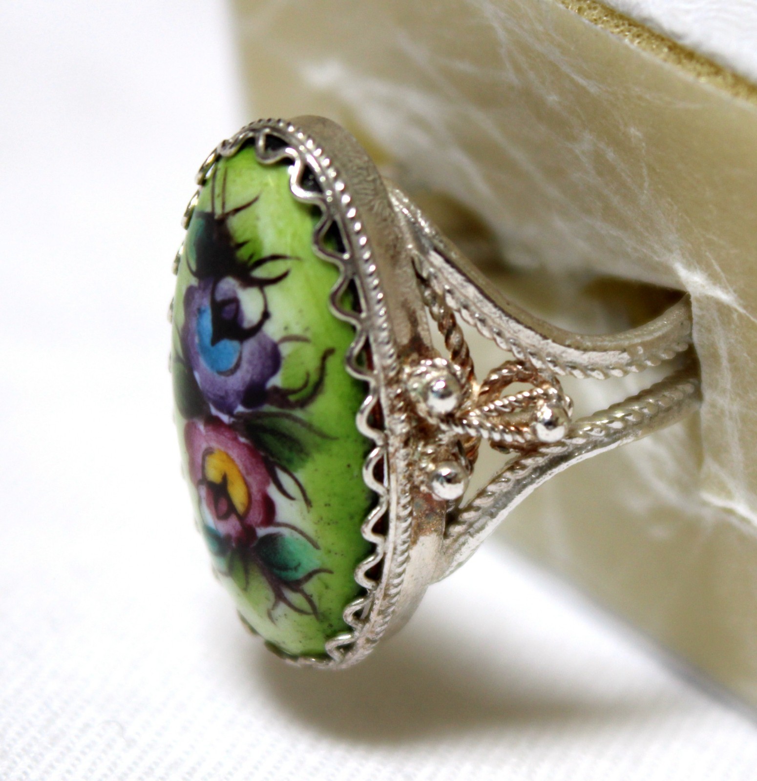 Vintage Russian Hand Painted Enamel Rings 4 Variation Finift Technique #89,92,98