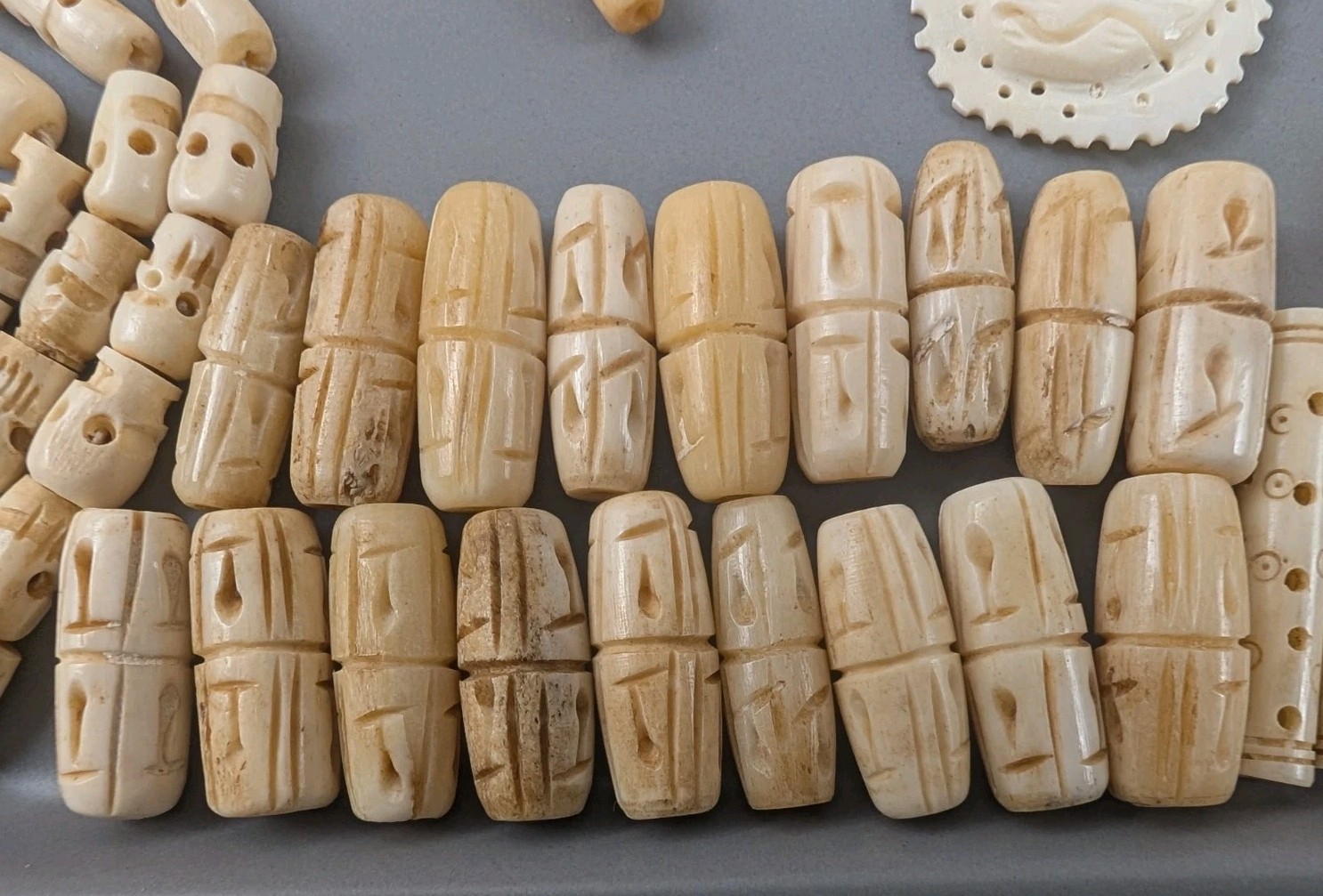 Vintage Carved Bone Bead Lot Skull Necklace Mixed Material Craft Jewelry