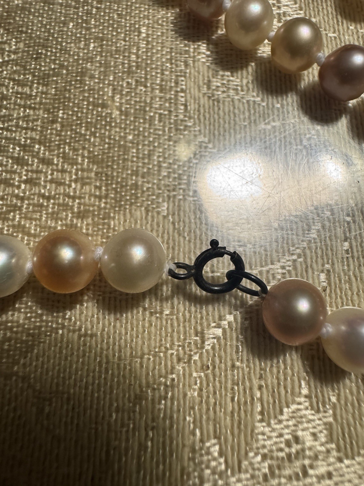 Vintage Genuine Pearl Necklace 18″ Multi Pink Grey White Stamped 925 Silver